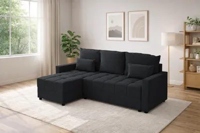 Zdjęcie produktu dla Narożnik DOMINO L z funkcją spania 120x200, pojemnik na pościel, uniwersalny L/P, Malmo 96, 226 cm