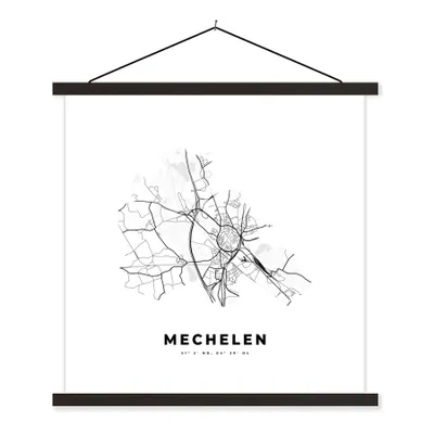 Produktbild von MuchoWow® Textilposter Belgien - Mechelen - Stadtplan - Karte - Schwarz und weiß - Karte 60x60 cm mit schwarzem Rahmen - Posteraufhänger