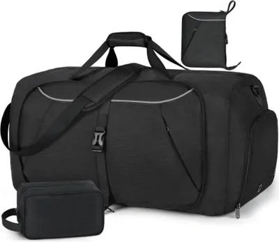 Immagine prodotto di Borsa da viaggio pieghevole 100L Borsa sportiva nera Scomparto per scarpe Uomini Donne
