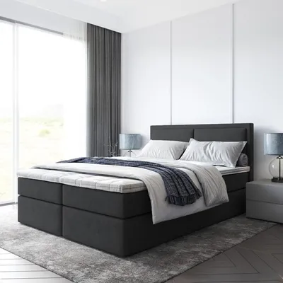 Produktbild von Bett Boxspringbett BRUNERO ,OHNE TOPPER ,mit Bettkästen - Doppelbett, Stauraum, Schlafzimmer, Polsterbett, Bettgestell (180x200, Schwarz - ITAKA 15)