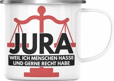 Produktbild von Trendation - Jura Emaille Tasse Geschenk Spruch Jurist Geschenkidee Anwalt Jura-Studium Lustige Sprüche Weil Ich Menschen Hasse (Silber)
