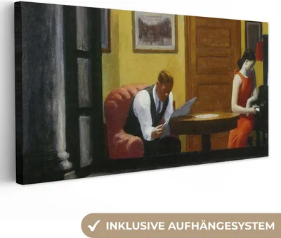 Produktbild von MuchoWow® - Leinwandbilder - Zimmer in New York - Edward Hopper, Wandbild, Wanddeko Bilder Wohnzimmer, 80x40 cm