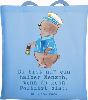 Produktbild von Mr. & Mrs. Panda Shopping Tasche Polizist Herz - Sky Blue - Geschenk, Studium, Tote Bag, Polizei, Cop, Laptoptasche, Schultasche, Einkaufstasche