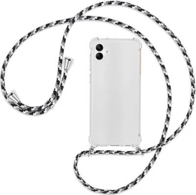 Produktbild von Handykette Backcover-Schutzhülle mit Band (Metall silberfarben) für Samsung Galaxy A04 4G (6.5'') - schwarz/grau/weiß