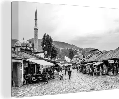 Obrázok produktu pre OneMillionCanvasses® - Obrazy na plátne - 140x90 cm, Staré bosnianske trhovisko v Sarajeve - čiernobiele, nástenné umenie Print Wall Decoration