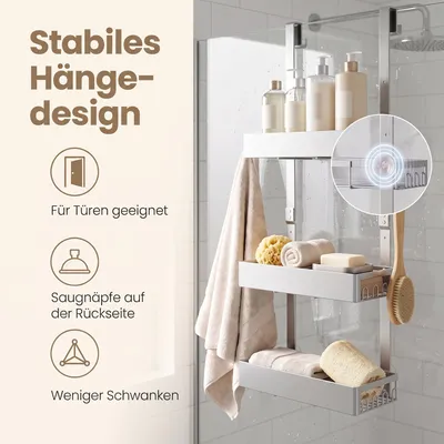 Produktbild von SONGMICS Duschregal zum Aufhängen, 3 Ebenen, ohne Bohren, Rostfrei, 32,8 x 17 x 69,3 cm, Silbern