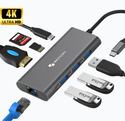 Productafbeelding van Siltcon® 8-in-1 USB C Hub - USB Naar HDMI, USB 3.0*3 - 4K 30Hz, RJ45, SD/TF - Premium - Spacegrey