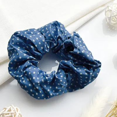Image de Chouchou classique en coton doux à pois rétro Bleu
