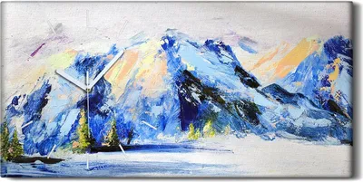 Produktbild von Wandbild Leinwand Bilder Wanduhr 60x30 Malerei Winter Schnee Berge Bäume Natur - weiße Hände