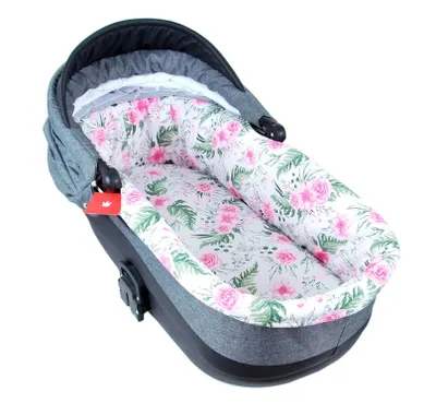Produktbild von BABYLUX Nestchen für Kinderwagen BABYWANNE Matratze 2Tlg Set W13 Rosa + Blumen