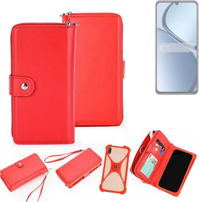 Produktbild von K-S-Trade 2in1 Schutzhülle Portemonnee Handyhülle mit Bumper kompatibel mit Realme C65s Hülle Case Etui Geldbörse Smartphone rot (1x)