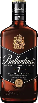 A bottle of Ballantine's 7 Years Old Blended Scotch Whisky with a Bourbon Finish.