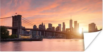 Produktbild von MuchoWow® Poster Sonnenuntergang über der Brooklyn Bridge in New York 40x20 cm - Poster für die Wand - Poster Schlafzimmer