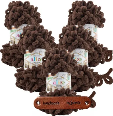 Produktbild von ALIZE Puffy Wolle 5 Stück plüschig-weiches Garn zum Stricken ohne Nadeln, 0,5kg