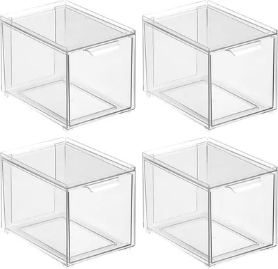 Produktbild von Aufbewahrungsbox mit Schublade Schuhbox stapelbar 4er Set mDesign transparent