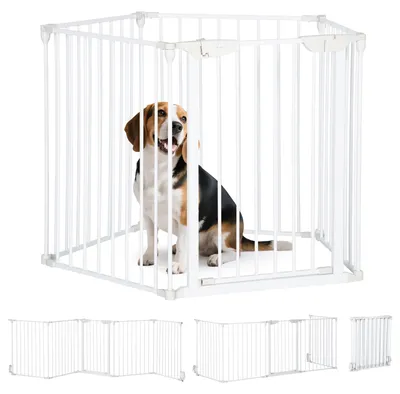 Immagine prodotto di PawHut Cancellino per Cani Regolabile e Pieghevole con Chiusura Automatica e Blocco, 300x74.5 cm, Bianco