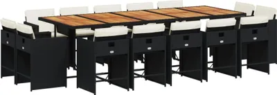Produktbild von 15-tlg. Garten-Essgruppe mit Kissen Schwarz Poly Rattan