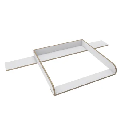 A white wooden changing table attachment with two side extensions, shown against a white background.