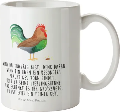 Produktbild von Mr. & Mrs. Panda Haferl Hahn Korn - Weiß - Geschenk, Pott, Kinderbecher, Trinklernbecher, Plastikbecher, Natur, Campingbecher, Kunststoffbecher, Henne, Bauernhof, Eier