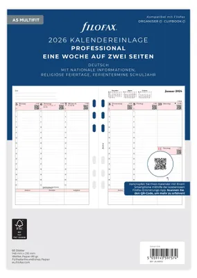 Image de FILOFAX Calendrier à insérer 2026 - A5 - 1 semaine = 2 pages - Professional - français - 26-68553