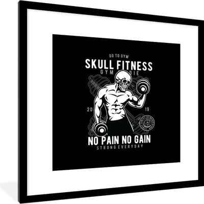 Produktbild von MuchoWow® MuchoWow® Gerahmtes Poster Gewichte - Skelett - Fitness - Retro 40x40 cm - Poster mit zchwarzem Bilderrahmen - Poster - Plakat im Rahmen