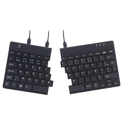 Produktbild von R-Go Tools Ergonomische Tastatur R-Go Split Break v2 mit Pausensoftware, geteilte Tastatur, AZERTY (FR), verkabelt, schwarz, Mini, Kabelgebunden, USB, Scherenschalter, AZERTY, Schwarz