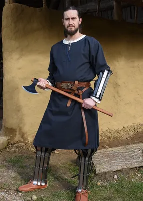 Produktbild von Mittelalter Tunika Albrecht mit Borte, langarm, dunkelblau - Wikinger LARP Mittelalterkleidung Kostüm Herren Größe: L