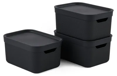 Produktbild von Rotho Aufbewahrungsboxen mit Deckel A5 Jive - 3er-Set Kunststoffbox - Stapelbox je 27,8 x 19,5 x 22,4 cm - Box stapelbar - Dekorative Ordnungsboxen