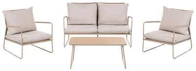 Produktbild von BELIANI Lounge Set Beige Stahl 4-Teilig Modern 2-Sitzer Sofa 2 Sessel Couchtisch u. Auflagen Outdoor Terrasse Balkon Gartenset Gartenmöbel Set
