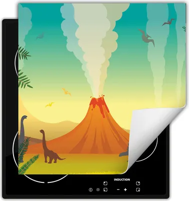 Produktbild von DarHaus Herdabdeckplatte 50x52 cm Anti Rutsch Matte Aufrollbar, Dinosaurier - bunt