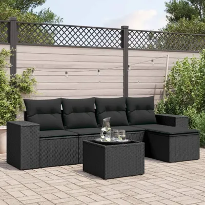 Produktbild von Design 6-tlg. Garten-Sofagarnitur mit Kissen Schwarz Poly Rattan, Gartensofas 2024 Neu