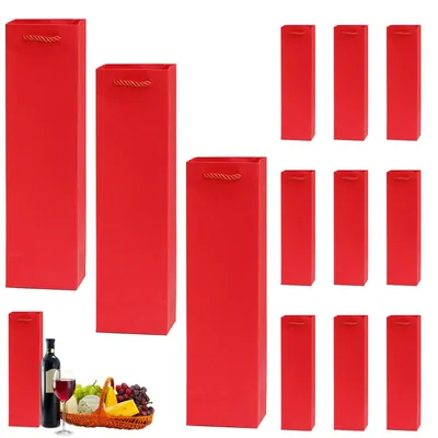 Productafbeelding van 12 stuks wijngeschenkzakjes, wijnflessenzakjes van kraftpapier, flessenzakjes met handvat, kraftorganizer voor Kerstmis, bruiloft, verjaardagsfeest, r