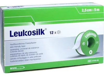 Productafbeelding van Leukosilk, zonder beschermrand, 5 meter x 2,5 cm, 12 stuks