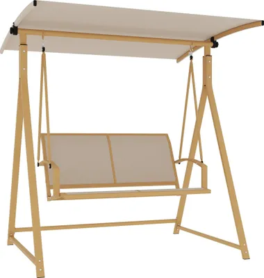 Obrázek produktu pro Zahradní houpačka – 2místná hollywoodská houpačka – nastavitelná sluneční stříška – kovový rám – 160 × 112 × 162 cm – bez polštářů – khaki