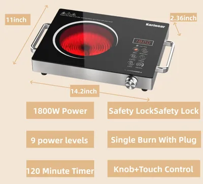 Immagine prodotto di Piastra di cottura portatile in Vetroceramica da 2000W con 1 zona di cottura e controllo touch