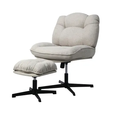 Image de HomeMiYN Fauteuil relax avec repose-pieds, Fauteuil rembourré en tissu avec pouf, Chaise confortable pour salon, chambre et bureau