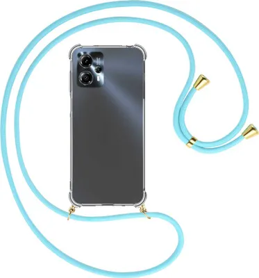 Produktbild von Handykette Backcover-Schutzhülle mit Band (Metall goldfarben) für Motorola Moto G13, Moto G23 (6.5'') - himmelblau