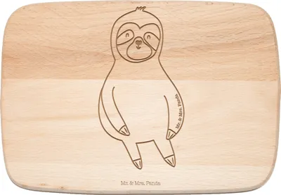 Produktbild von Mr. & Mrs. Panda Holzbrett Faultier Zufrieden - Transparent - Geschenk, Glück, Schneidebrett, Happy, schneidbrett, glücklich, Frühstücksbrettchen, Pause, Küchenbrett