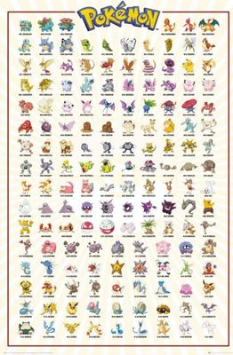 Close Up Pokémon Poster Charaktere (#001-151) Kanto, farbenfroh, Wanddekoration