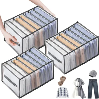 Produktbild von 3 kusy 7 mřížek na džíny úložný box organizér šatní skříně oblečení organizér zásuvky, 36 * 25 * 20 cm, omyvatelný, organizér boxy
