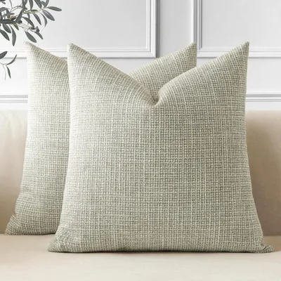 Zdjęcie produktu dla Zestaw 2 poszewek na poduszki, len, kolor khaki, 40x40 cm