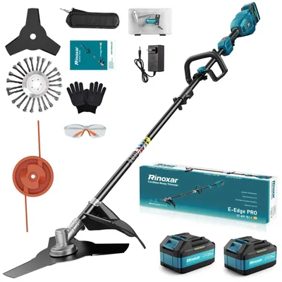 Produktbild von 12000RPM Akku Rasentrimmer, Akku Freischneider Mit 2x 5200mAh Batterien, Schnittdurchmesser 26cm, Brushless Front-Motor, Sicherheitsschutz, 3 Arten Klingen für Garten, Hof