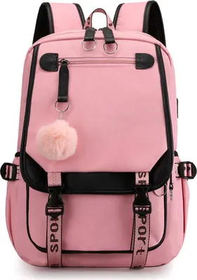 Produktbild von Rucksack, Studentenrucksack,Laptop-Rucksack, wasserbeständig, mit USB-Ladeanschluss, für Schule, Uni, Freizeit und Arbeit, Rosa