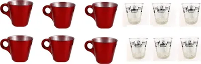 Produktbild von Espressotassen Tassen Becher rot + 6 Wassergläser