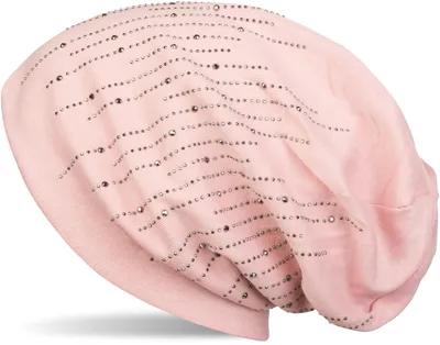 Produktbild von styleBREAKER Damen Beanie Mütze mit Strass Nieten im edlen Streifen Design, Slouch Longbeanie, Stoffmütze Einfarbig 04024086