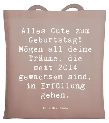 Produktbild von Mr. & Mrs. Panda Tote Bag Spruch 2014 Geburtstag Wünsche - Braun Pastell - Geschenk, Laptoptasche, Glückwunsch, Jutebeutel, Uni Tasche, Alles Gute zum, Happy Birthday