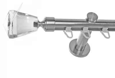 Produktbild von Innenlauf Gardinenstange Edelstahl Look 20mm Wandträger 1-läufig Kristall Knauf, Länge wählbar H30 E36