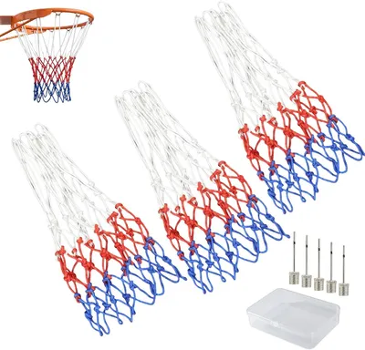 Imagen del producto de Red de baloncesto, juego de 3 unidades, nylon de 4 mm de grosor, resistente a la intemperie, para uso en exteriores