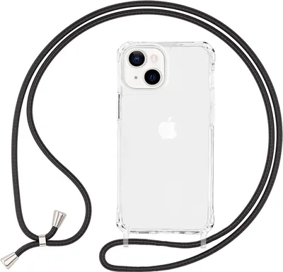 Immagine prodotto di NALIA Clear Hybrid Case con catena per iPhone 13, custodia rigida trasparente e telaio in silicone, cover protettiva e cavo per cellulare nero