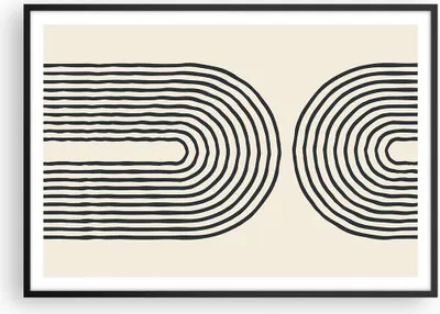 Produktbild von Gerahmtes Poster - Schwarzer Rahmen - Linien Oval Minimalismus - 100x70 cm - Wand Bild - Wanddeko - Wandbilder - Kunstposter - Wandposter - Bilderrahmen - Bilder - Kunstdruck - P2BAA100x70-4548